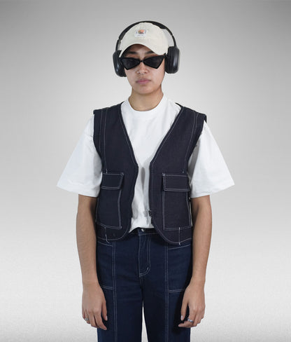 Chaleco denim raw - Azul oscuro