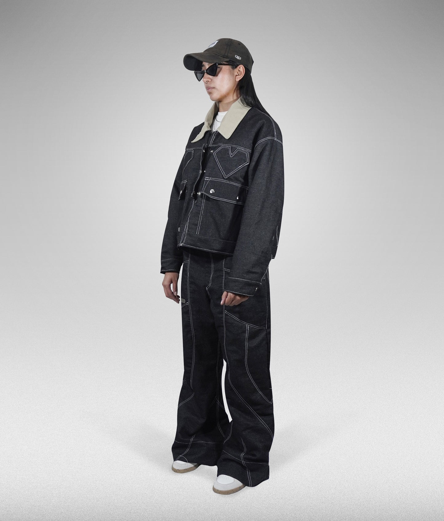 Heart denim raw jacket - Negra
