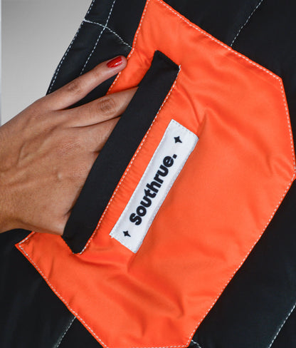 Puffer totebag clasica - Negro + naranja