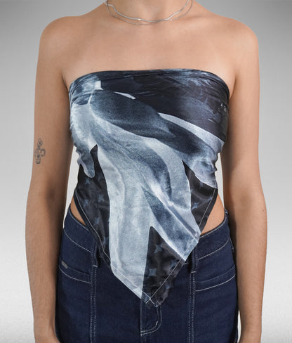 Negative flower bandana - azul oscuro