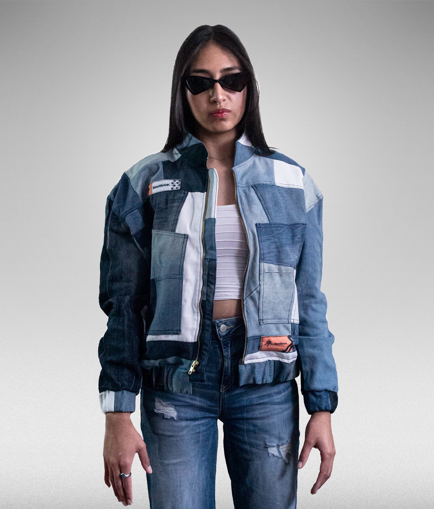Patchwork bomber jacket - Azul