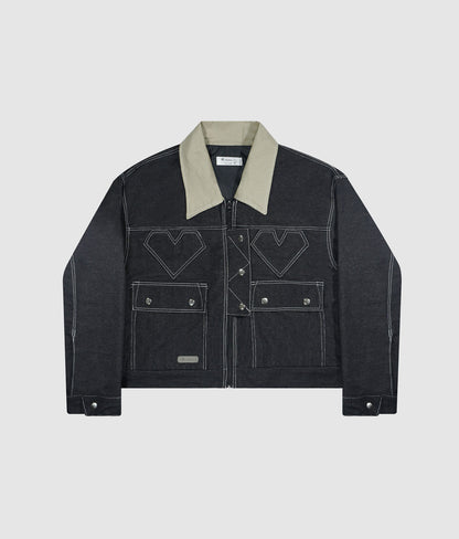Heart denim raw jacket - Negra