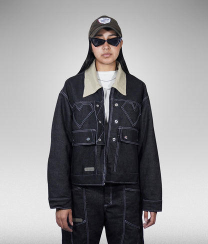 Heart denim raw jacket - Negra