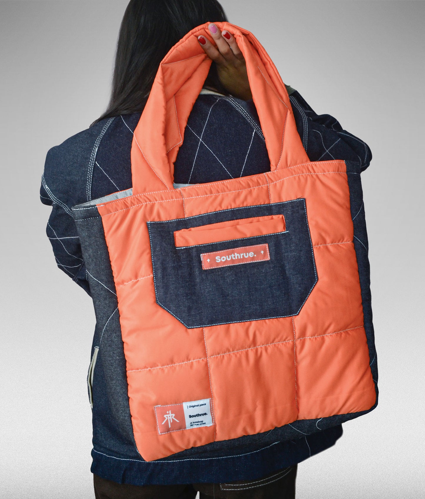 Puffer totebag clasica - Naranja + Denim
