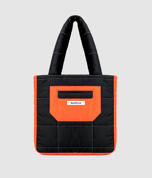 Puffer totebag clasica - Negro + naranja