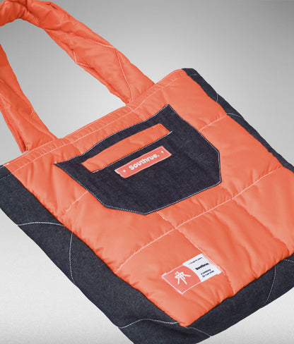Puffer totebag clasica - Naranja + Denim